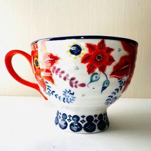 Anthropologie Coffee Tea Mug Jennifer Orkin Lewis Footed Pedestal Orange Flowers